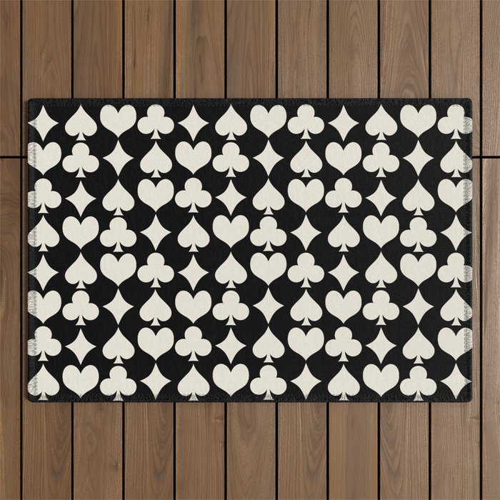 Card Suit Motifs I Black and White Outdoor Rug Gallery Image 1
