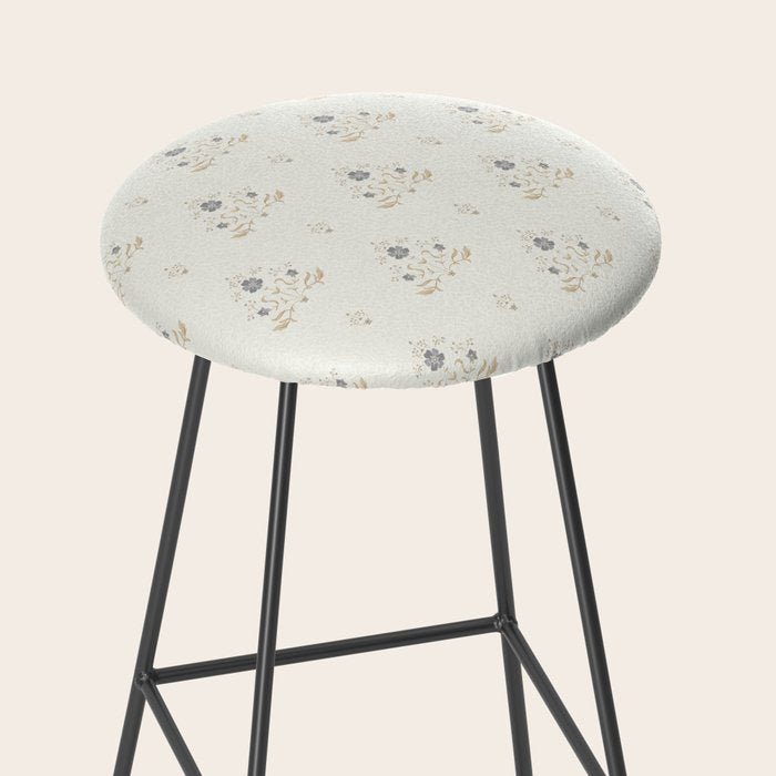 Cafe Floral Vintage Block Print - Blue Gold Stool Gallery Image 2