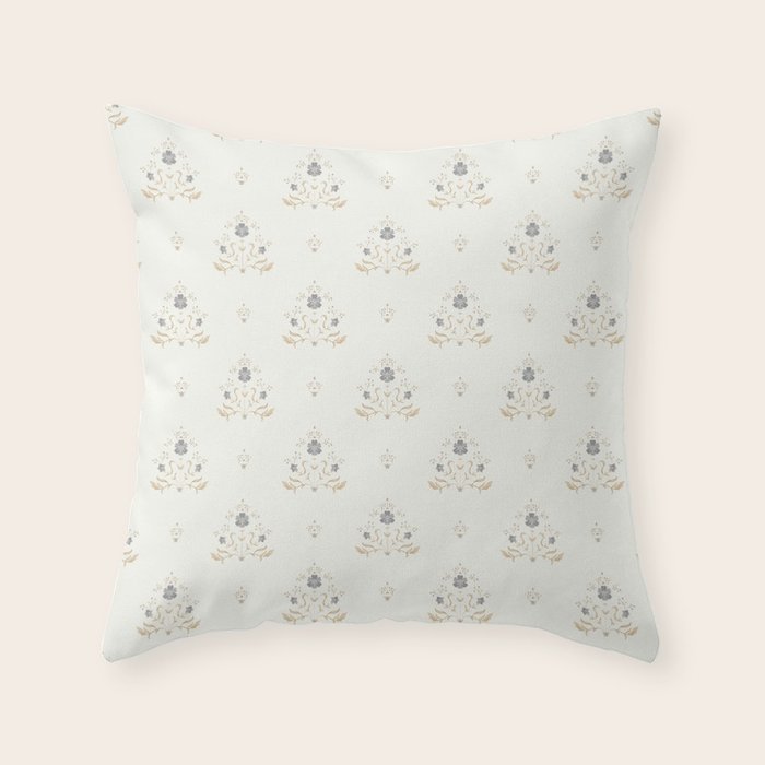 Cafe Floral Vintage Block Print - Blue Gold Throw Pillow Gallery Image 1