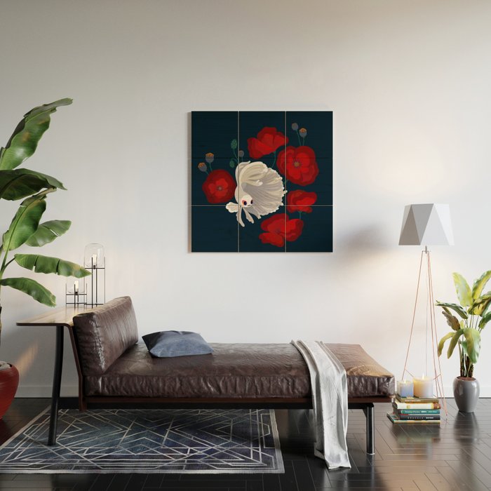 Bettas and Poppies Wood Wall Art Gallery Image 2