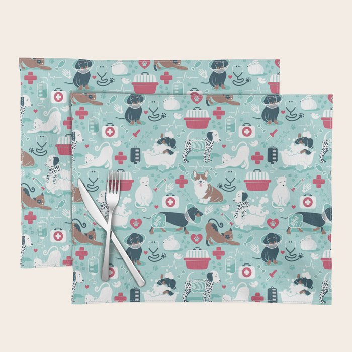 Veterinary medicine, happy and healthy friends // aqua background Placemat Gallery Image 1
