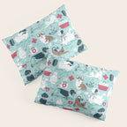 Veterinary medicine, happy and healthy friends // aqua background Pillow Sham Gallery Image 3