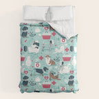 Veterinary medicine, happy and healthy friends // aqua background Duvet Cover Gallery Image 6