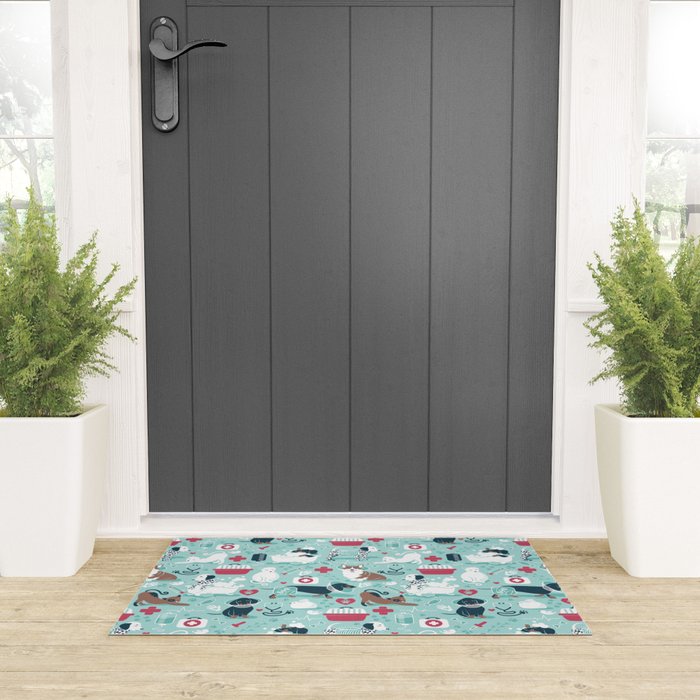 Veterinary medicine, happy and healthy friends // aqua background Welcome Mat Gallery Image 3