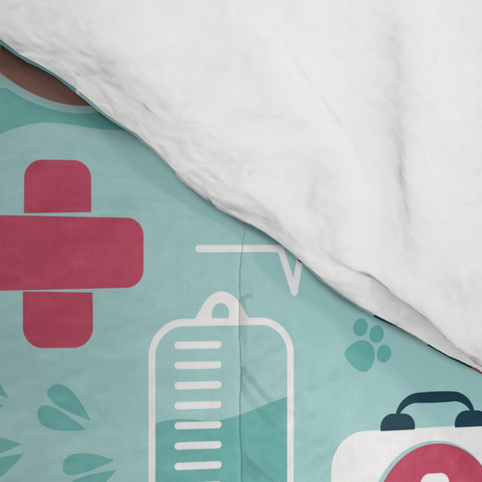 Veterinary medicine, happy and healthy friends // aqua background Comforter Gallery Image 4
