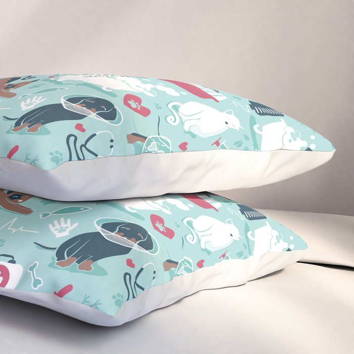 Veterinary medicine, happy and healthy friends // aqua background Pillow Sham Gallery Image 3
