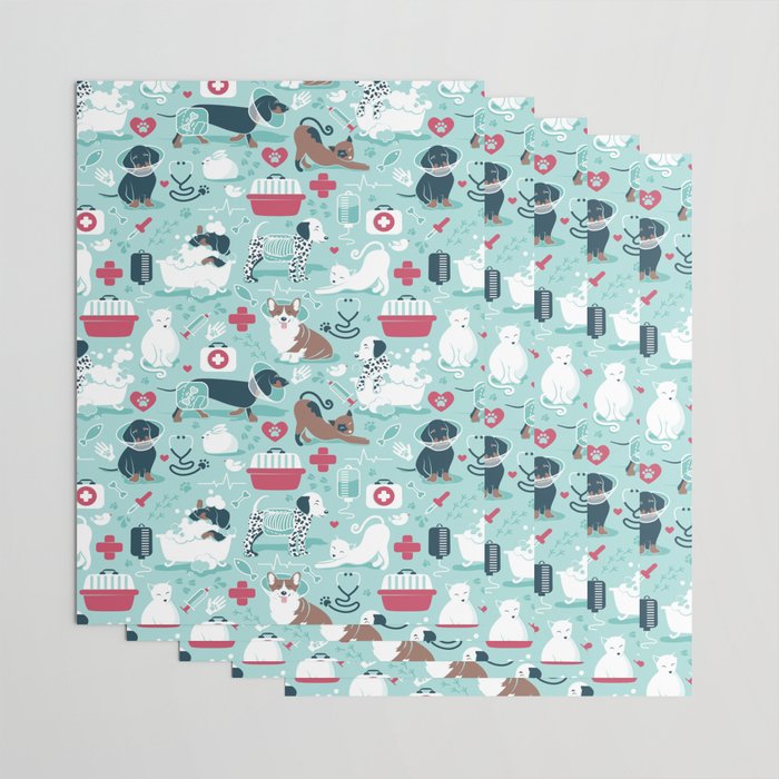 Veterinary medicine, happy and healthy friends // aqua background Wrapping Paper Gallery Image 3