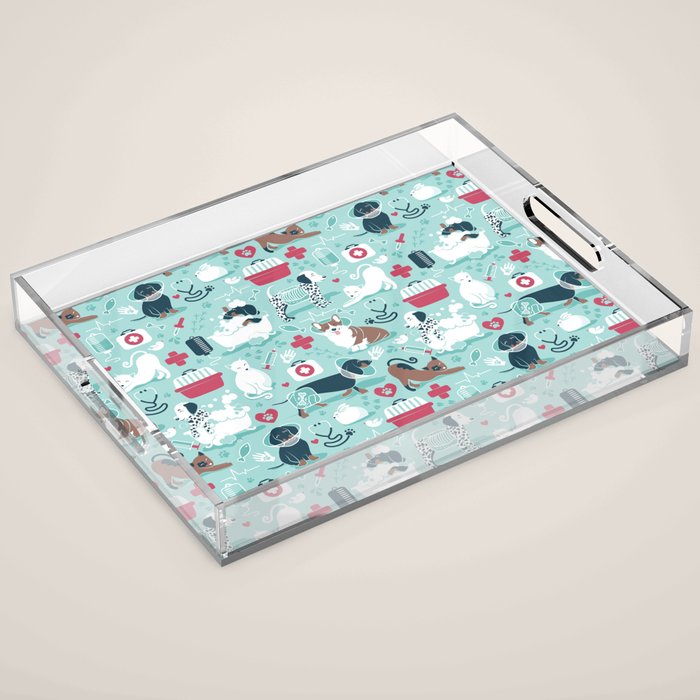 Veterinary medicine, happy and healthy friends // aqua background Acrylic Tray Gallery Image 1