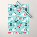 Veterinary medicine, happy and healthy friends // aqua background Wrapping Paper Gallery Image 1