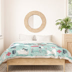 Veterinary medicine, happy and healthy friends // aqua background Duvet Cover Gallery Image 3