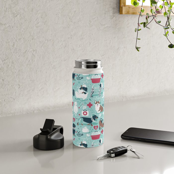 Veterinary medicine, happy and healthy friends // aqua background Water Bottle Gallery Image 4