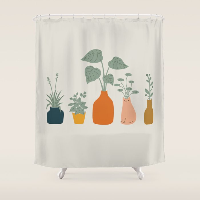 Cat and Plant 9 Shower Curtain Gallery Image 1