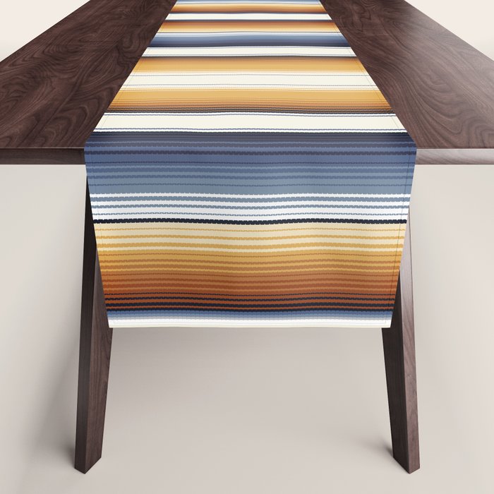 Indigo Blue, Amber Brown and Navajo White Southwest Serape Blanket Stripes Table Runner Gallery Image 1