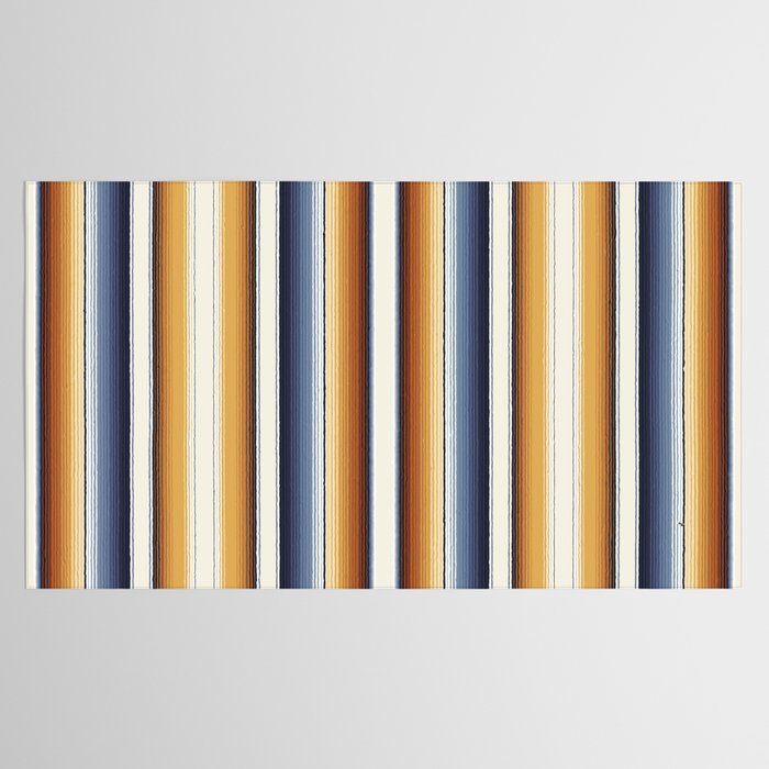 Indigo Blue, Amber Brown and Navajo White Southwest Serape Blanket Stripes Tablecloth Gallery Image 2