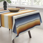 Indigo Blue, Amber Brown and Navajo White Southwest Serape Blanket Stripes Tablecloth Gallery Image 3