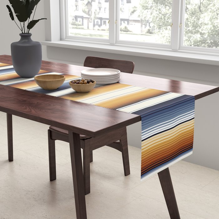Indigo Blue, Amber Brown and Navajo White Southwest Serape Blanket Stripes Table Runner Gallery Image 2