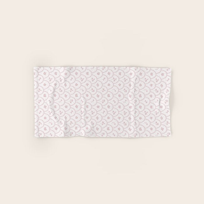 Rustic scallop floral block print - soft blush baby pink pattern Bath Towel Gallery Image 1