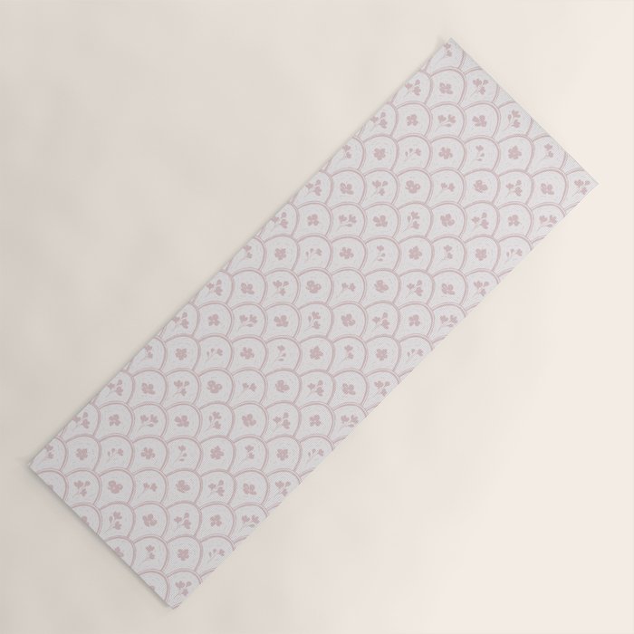 Rustic scallop floral block print - soft blush baby pink pattern Yoga Mat Gallery Image 1