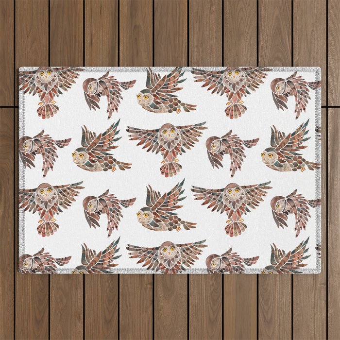 Owls in Flight - Brown Palette Outdoor Rug Gallery Image 1