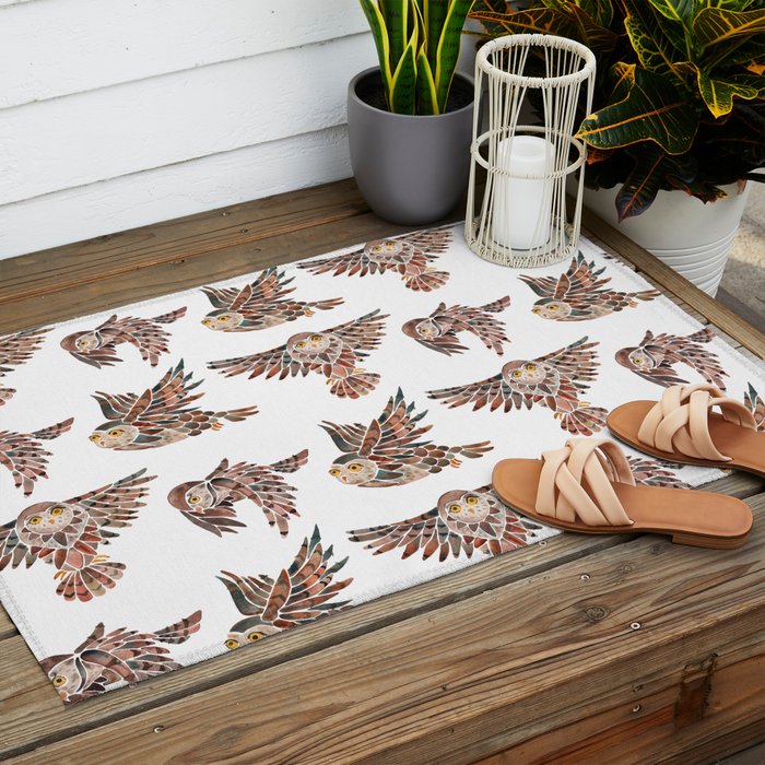 Owls in Flight - Brown Palette Outdoor Rug Gallery Image 2