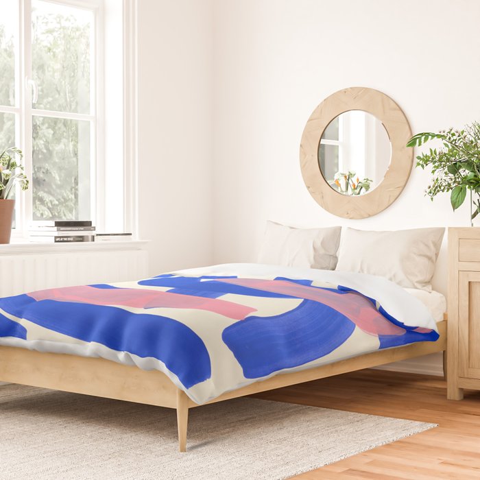 Tribal Pink Blue Fun Colorful Mid Century Modern Abstract Painting Shapes Pattern Duvet Cover Gallery Image 2