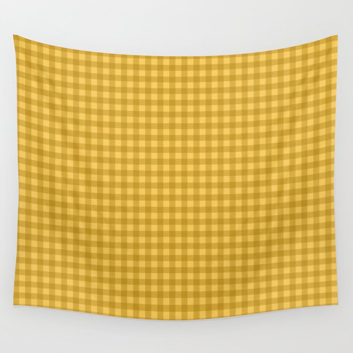 Gingham Plaid Pattern - Earthy Ochre Wall Tapestry Gallery Image 4
