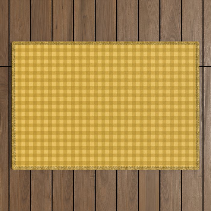 Gingham Plaid Pattern - Earthy Ochre Outdoor Rug Gallery Image 1