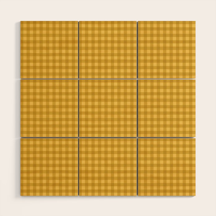 Gingham Plaid Pattern - Earthy Ochre Wood Wall Art