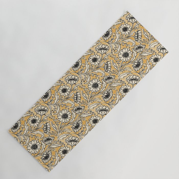 Sunflowers - black and ochre on cream Yoga Mat Gallery Image 1