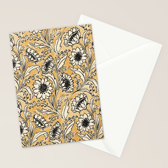 Sunflowers - black and ochre on cream Stationery Card Gallery Image 2