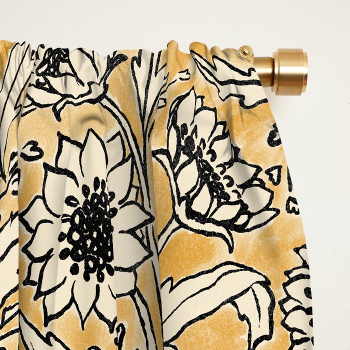 Sunflowers - black and ochre on cream Window Curtain Gallery Image 2