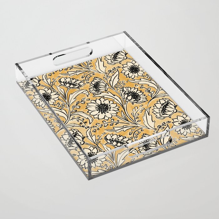 Sunflowers - black and ochre on cream Acrylic Tray Gallery Image 1