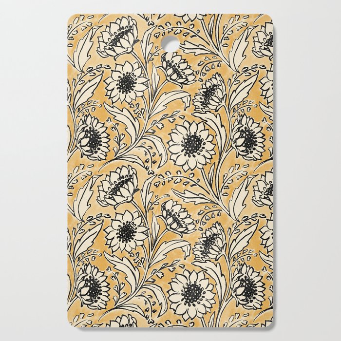 Sunflowers - black and ochre on cream Cutting Board Gallery Image 1
