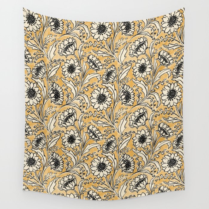 Sunflowers - black and ochre on cream Wall Tapestry Gallery Image 1