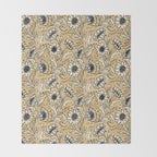 Sunflowers - black and ochre on cream Throw Blanket Gallery Image 2