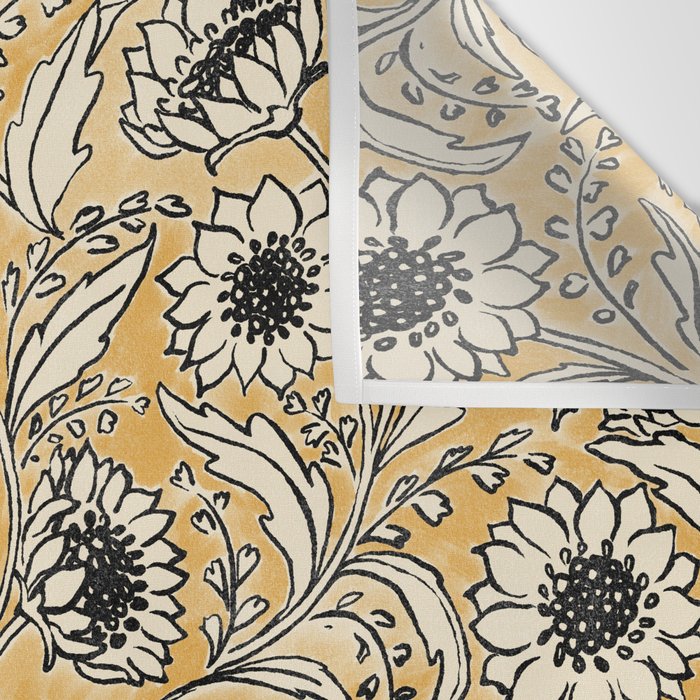 Sunflowers - black and ochre on cream Wall Tapestry Gallery Image 3