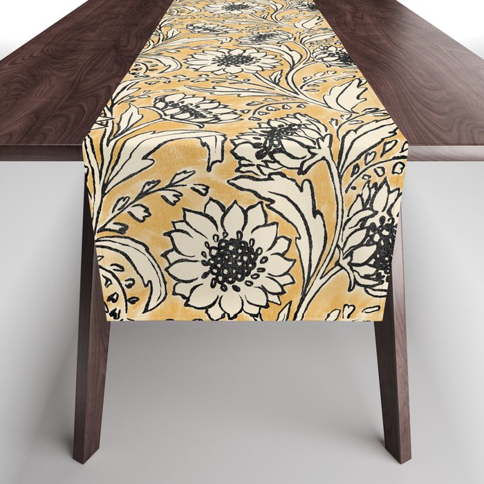Sunflowers - black and ochre on cream Table Runner Gallery Image 1