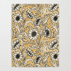 Sunflowers - black and ochre on cream Poster Gallery Image 4