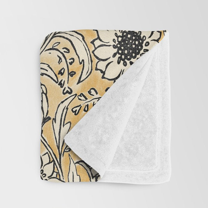 Sunflowers - black and ochre on cream Throw Blanket Gallery Image 3