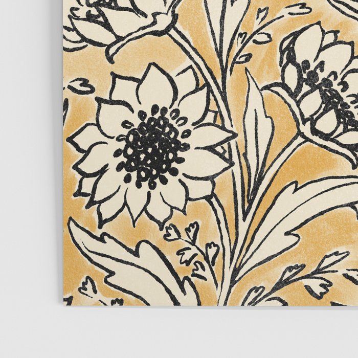 Sunflowers - black and ochre on cream Poster Gallery Image 3