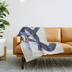 Midcentury Modern Minimalist Funky Cool Tribal Pattern Paynes Grey Pastel Blue Tan Shapes by Ejaaz Haniff Throw Blanket Gallery Image 1