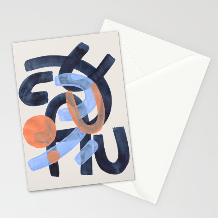 Midcentury Modern Minimalist Funky Cool Tribal Pattern Paynes Grey Pastel Blue Tan Shapes by Ejaaz Haniff Stationery Card Gallery Image 2