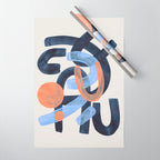 Midcentury Modern Minimalist Funky Cool Tribal Pattern Paynes Grey Pastel Blue Tan Shapes by Ejaaz Haniff Wrapping Paper Gallery Image 1