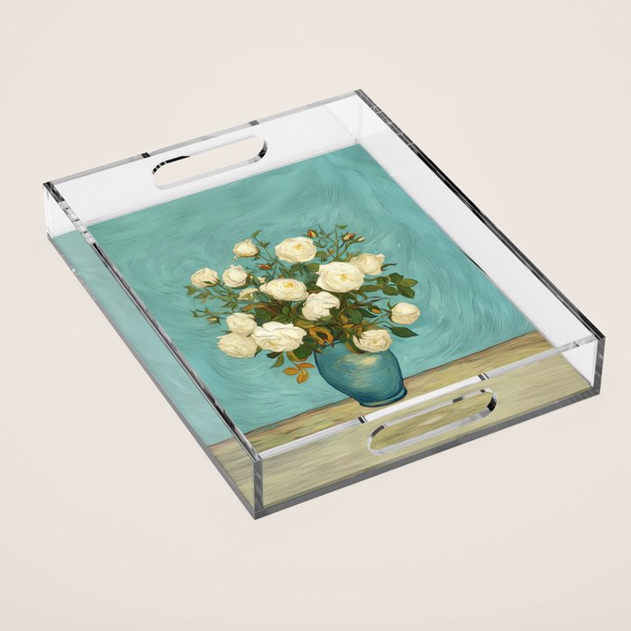 White Roses in Blue Vase Acrylic Tray Gallery Image 1