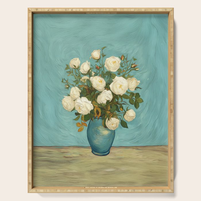 White Roses in Blue Vase Serving Tray Gallery Image 1