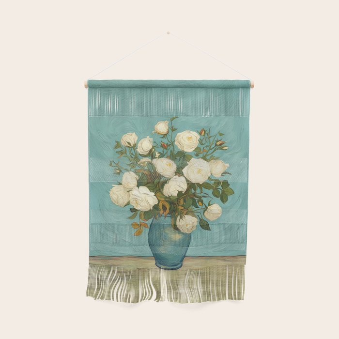 White Roses in Blue Vase Wall Hanging Gallery Image 1