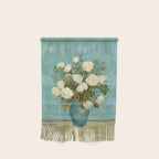 White Roses in Blue Vase Wall Hanging Gallery Image 1