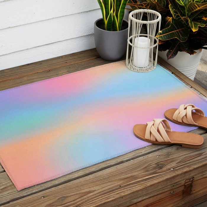 Iridescent Series 01, Pastel Gradient Holograph Energy, Aura Spiritual Vibrant Minimal, Abstract Aesthetic Bohemian Outdoor Rug Gallery Image 2