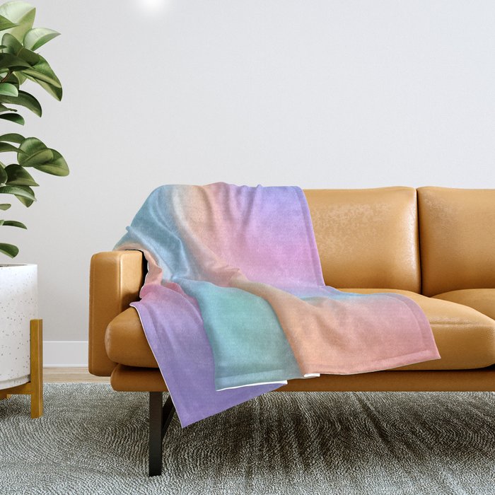 Iridescent Series 01, Pastel Gradient Holograph Energy, Aura Spiritual Vibrant Minimal, Abstract Aesthetic Bohemian Throw Blanket Gallery Image 1