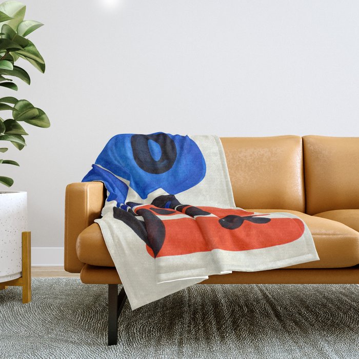 Blue Orange Fun Colorful Mid Century Modern Abstract Painting Shapes Pattern Throw Blanket Gallery Image 1